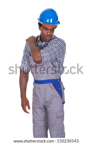 Young African Craftsman With Back Pain Isolated Over White Background