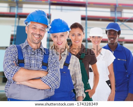 Group Of People Representing Diverse Professions At Construction Site