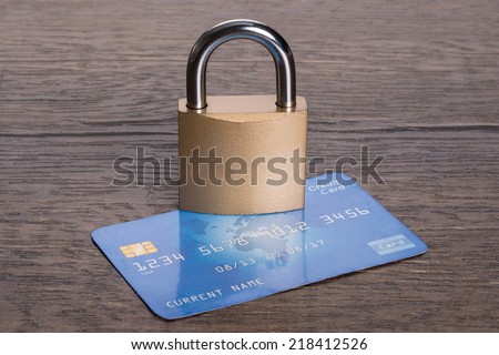 Credit card and lock in secure transactions concept