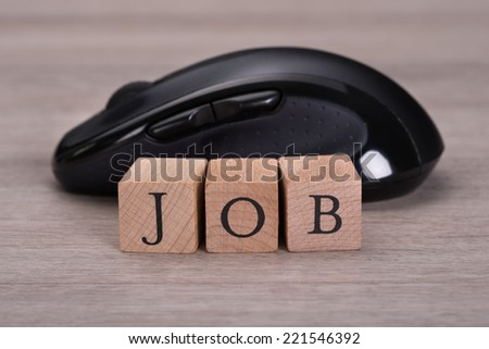 Job blocks and mouse in online job search concept