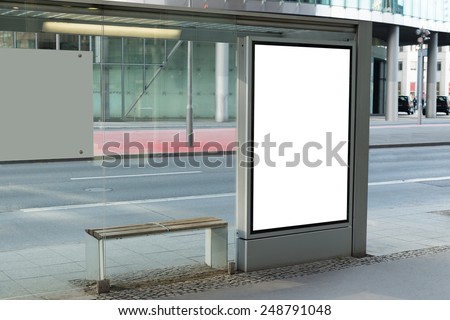 Blank Billboard On Bus Stop For Advertising In City