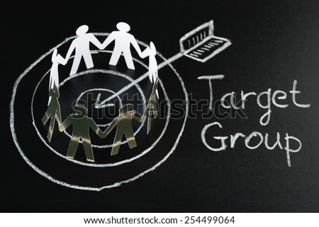 Circle Of Target Group Over Dart And Arrow Drawn On Blackboard With Chalk