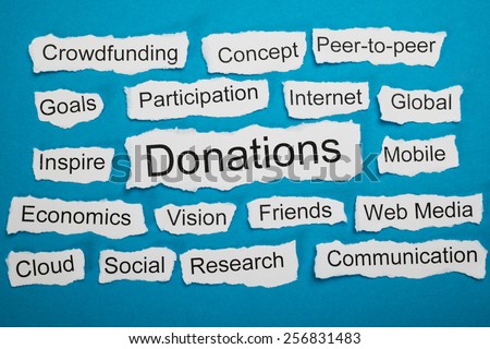Word Donations On Piece Of Paper Salient Among Other Related Keywords