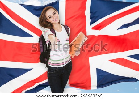 Female College Student Showing Thumb Up Sign Isolated Over White Background