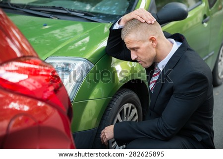 Upset Driver In Front Of Automobile Crash Car Collision