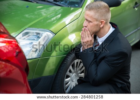 Upset Driver In Front Of Automobile Crash Car Collision