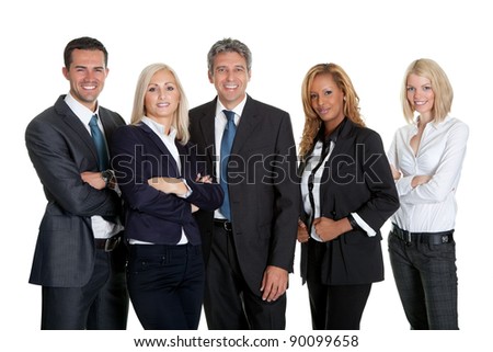 Diverse business team standing together isolated on white background