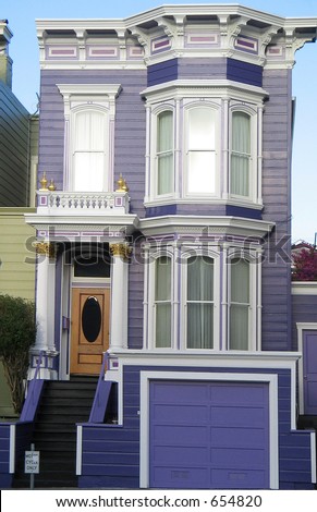 ornate purple victorian house in San Francisco, California, USA