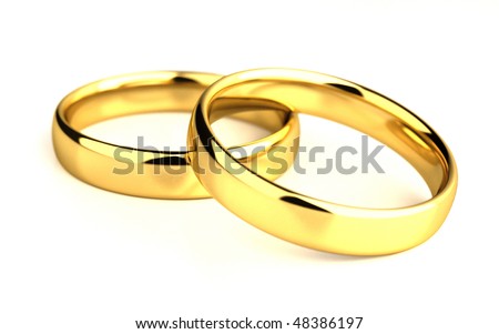 stock photo Two isolated wedding gold rings on white background
