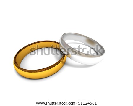 stock photo Golden and silver wedding rings isolated on white background