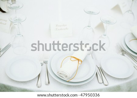 stock photo Elegant tables set up for a wedding banquet