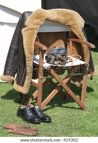 World War two RAF fighter pilot goggles, shoes and gloves.