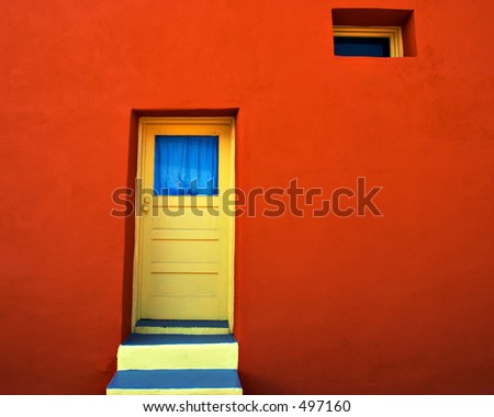 Yellow door on orange