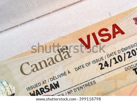 Canadian immigration Visa in passport