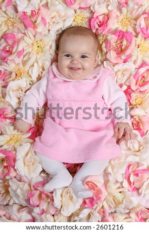 Smiling Baby on Flower Blanket