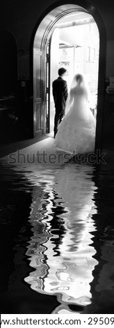 Wedding ceremony in church  - reflection in the water