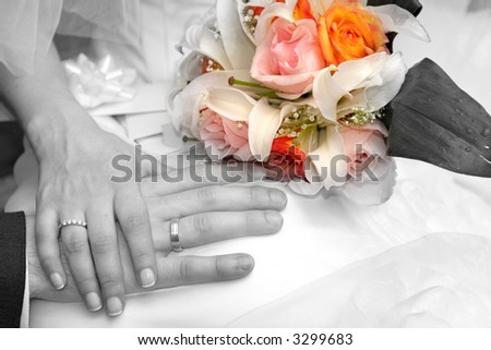 stock photo Wedding flowers and rings