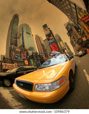 stock photo Yellow cab taxi ManhattanTimes SquareNew York