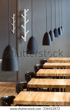 Interior of restaurant. Lighting design.