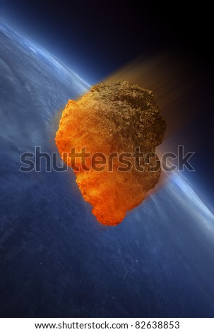 Meteorite heating up as it fall into the Earth\'s atmosphere. The heat is caused by friction.