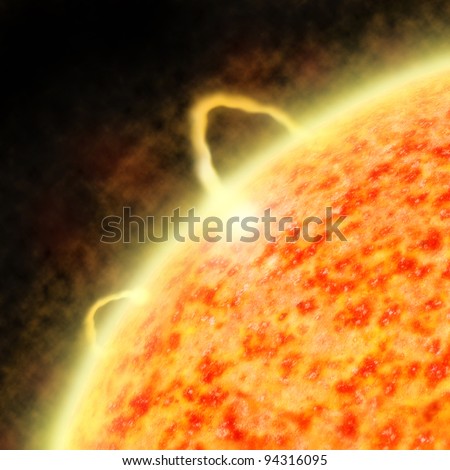 Illustration of a star\'s sunspot and solar flare activity
