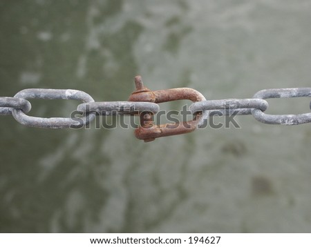 old chain over blurred water
