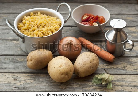 Ingredients for pasta and potatoes