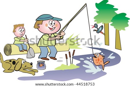 man fishing cartoon. stock photo : Cartoon of