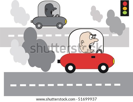 Cartoon  Exhaust on Stock Vector   Cartoon Of Angry Motorist With Exhaust Fumes On Highway