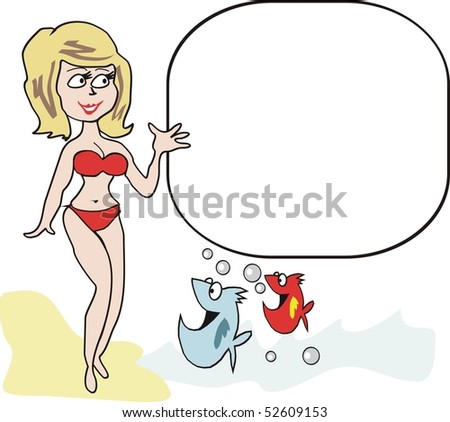 stock vector : Cartoon of attractive girl in bikini at beach.