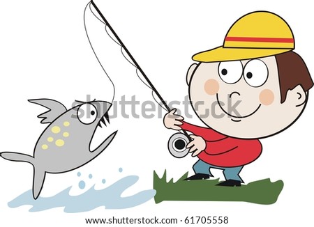 Angler Fish Cartoon. angler catching fish from