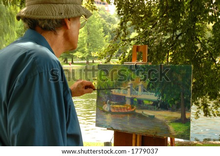 Artist creating landscape