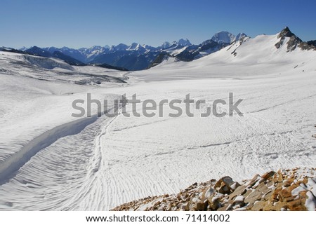 Ice field near Elbrus. Mountains in the Caucasus. Russia