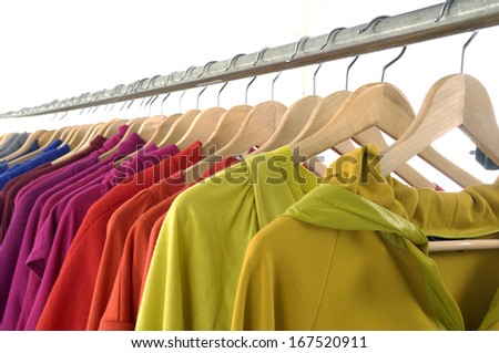 Set of Fashion clothing hanging on hangers