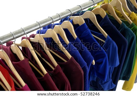 Top view colored Tee Shirts hanging