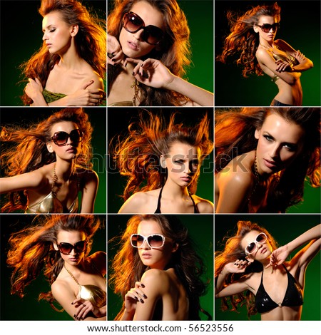 beautiful young sexy model face collage
