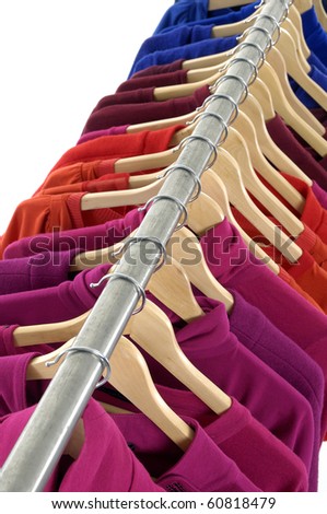 Top view Close up colorful shirt rack