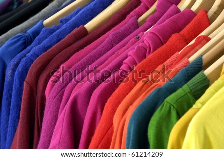 Close up colorful shirt rack