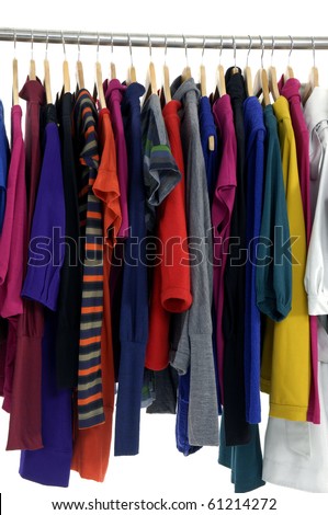 Close up colorful shirt rack