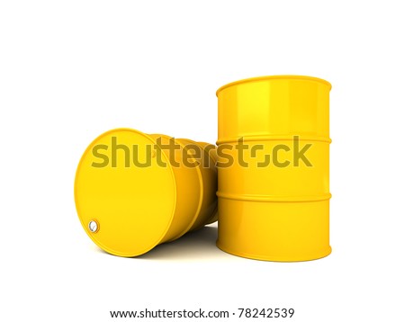 Two yellow oil barrels 3D render isolated over white