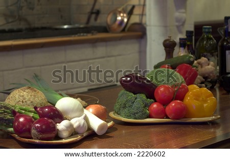 Multiple vegetables lying table top. Harvest time