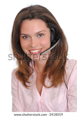 free stock photo woman. stock photo : Woman secretary with hands free set answering a call