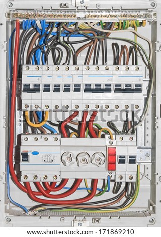 Domestic electrical distribution board, mounted on wall