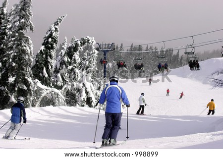 Several People are Skiing Downhill