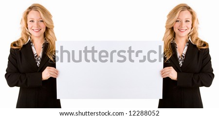 Mirrored Effect of Woman Holding a Large Blank Card