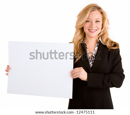 Beautiful Young Woman Holding a Blank White Sign