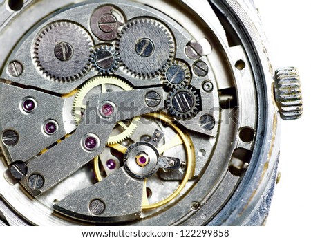 Macro of old worn watches, abstract technology background