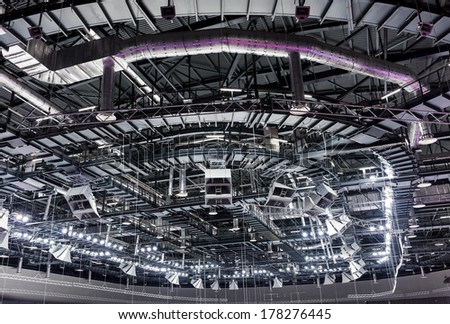 SOCHI, RUSSIA - FEBRUARY 16: Roof ceiling inside in the Large Ice Palace in the Olympic Park of Winter Olympic Games Sochi 2014 on February 16, 2014 in Sochi, Russia