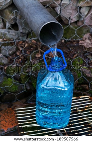 Filling of a plastic bottle spring water in the natural source