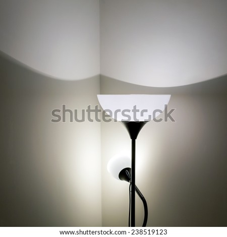 Silhouette of decorative floor lamp shade in house interior